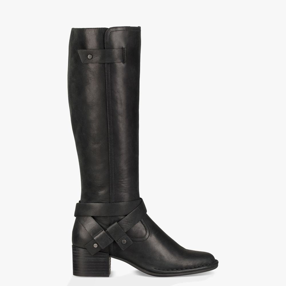 Bottes Hautes UGG Bandara Cuir Femme Noir Soldes 944AGBMK